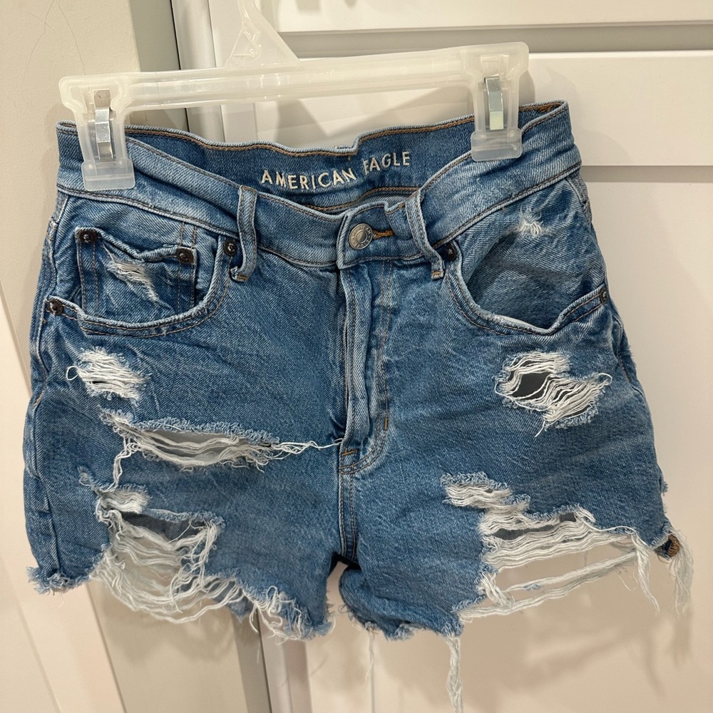 American Eagle Outfitters Women's Ripped Blue Jean Shorts